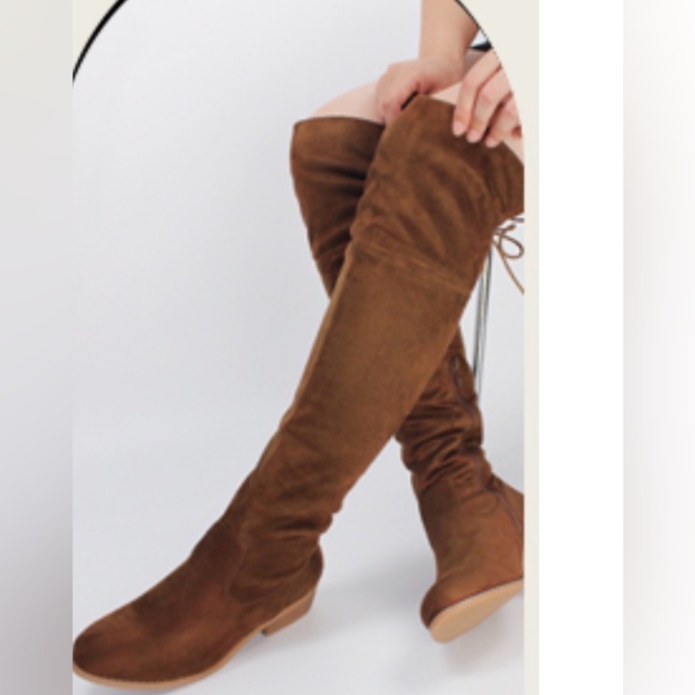 Brown Over-the-Knee Suede Boots - Women's Fashion